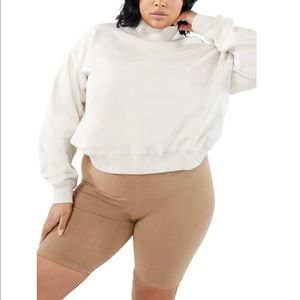 NWT Good American Mock Neck Sweatshirt bone color Size 4/ 14-16